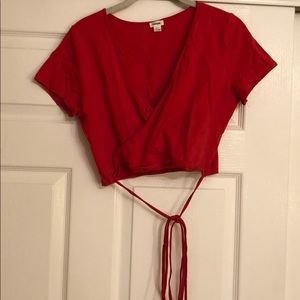 Red crop top tie t shirt